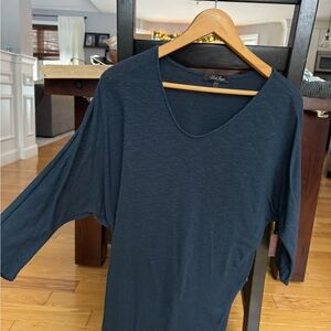 Navy Blue V Neck Dolman Sleeve Top Women's Dark Blue Long Sleeve Top